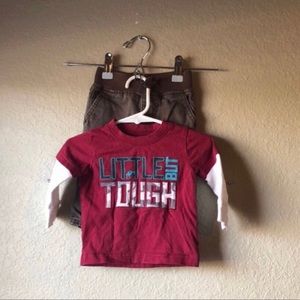 Bundle Outfit Set Brown Denim Pants & Long Sleeve Shirt Baby Boy Size 3-6 Months
